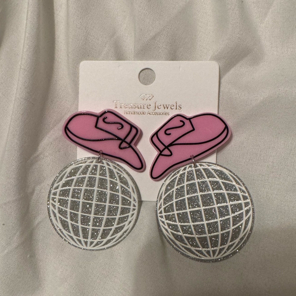 Brand New Disco Ball Cowgirl Hat Earrings